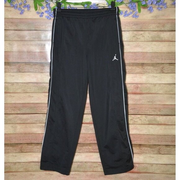 NIKE AIR JORDAN Sweatpants Black Youth Boys L 16-18 Straight Leg White Stripe - Picture 1 of 8